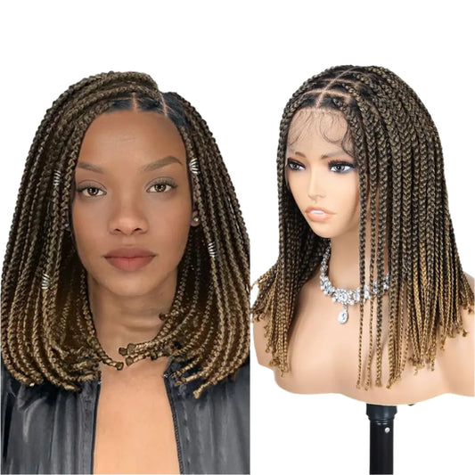14" Knotless Box Braids Wig | Full Lace | Glueless | Medium Braids | Piano Color | Black Women