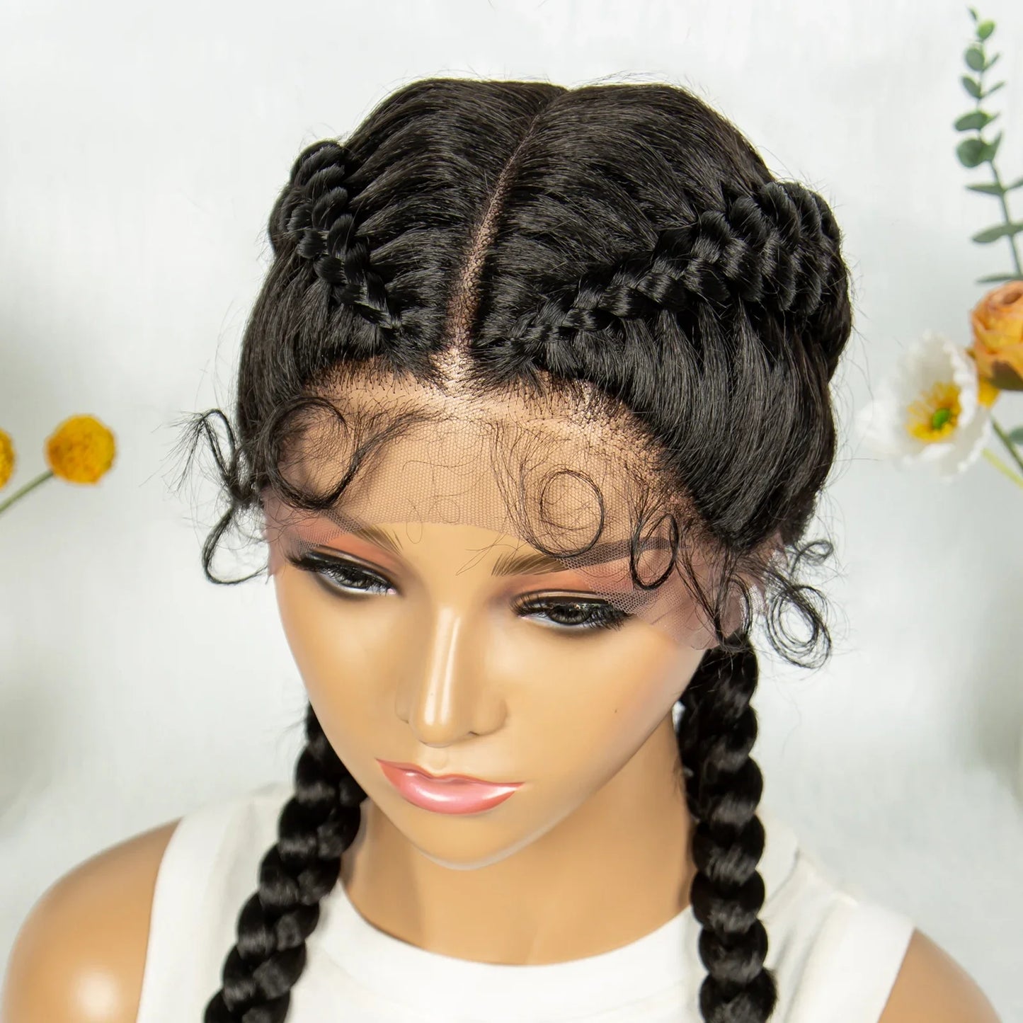 KIMA 32" Cornrow Boxer Braids Lace Front Wig | Twins Dutch Braids with Baby Hair