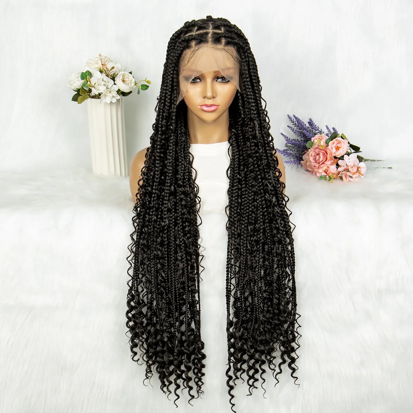 KIMA Box Braids Synthetic Wigs Full Lace  Dreadloks Braided Wigs Knotless Goddess Boho Braided Wigs Hair for Black Women