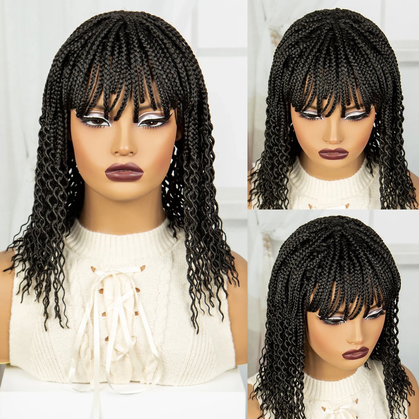 14" Curly Knotless Box Braids Wig | 1B-30 Ombre | Machine Made Synthetic Braids | Black Women