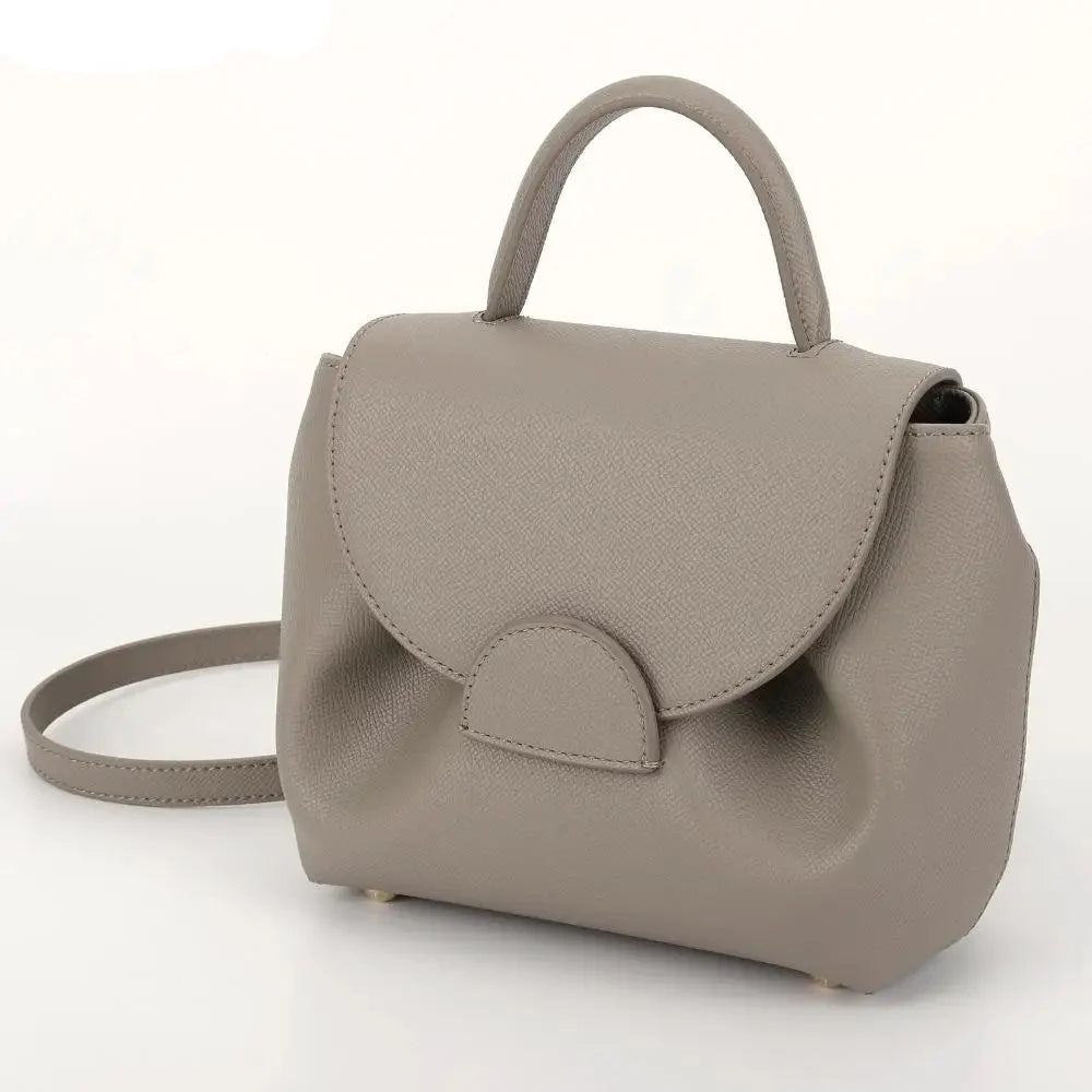 French Cowhide Small Satchel | Retro Trend Mini Crossbody Bag for Women (Classic Solid Flap Top-Handle Luxury Designer Handbag)