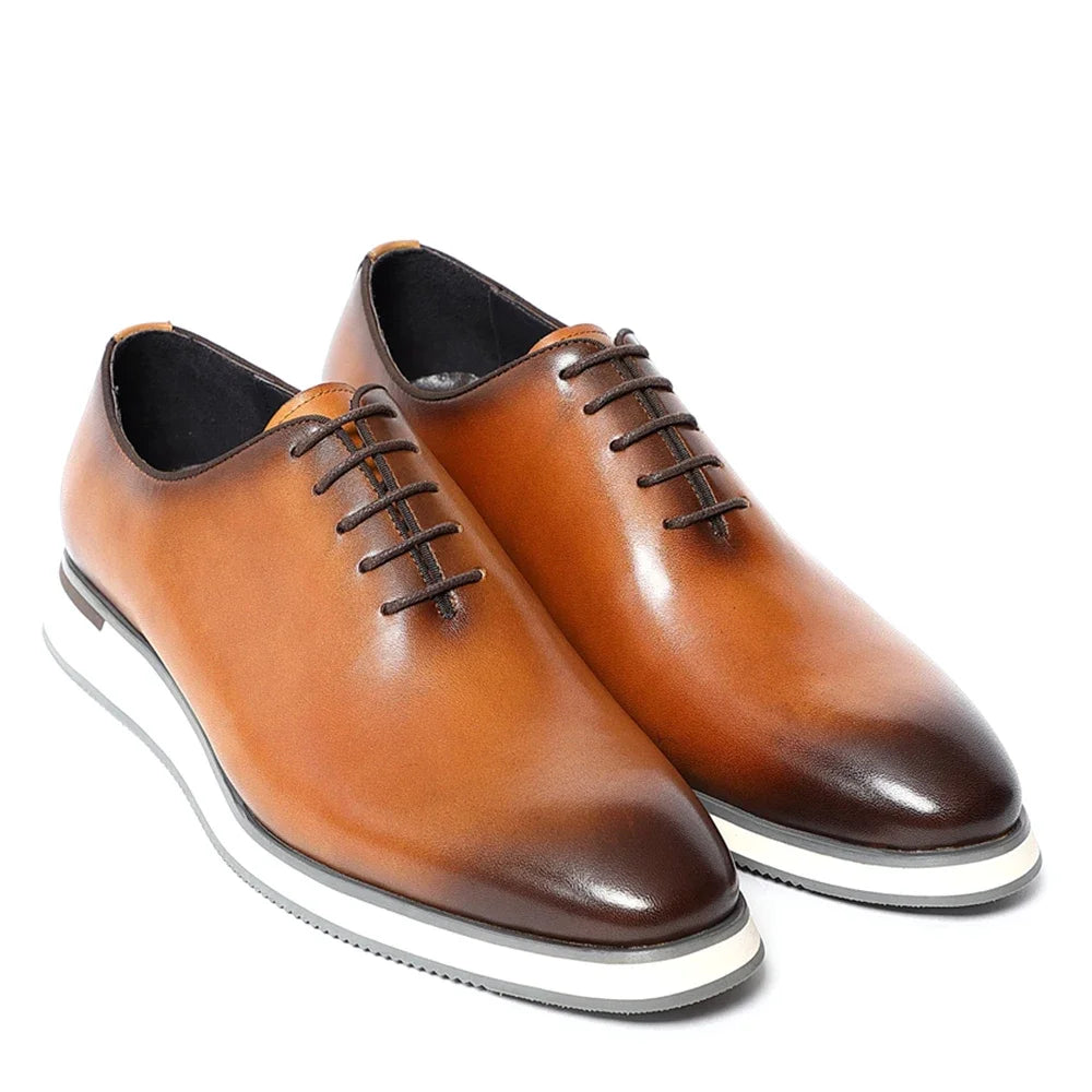 Men's Classic Whole Cut Oxford Shoes | Genuine Cowhide Leather Black & Brown Casual Sneakers (Breathable)