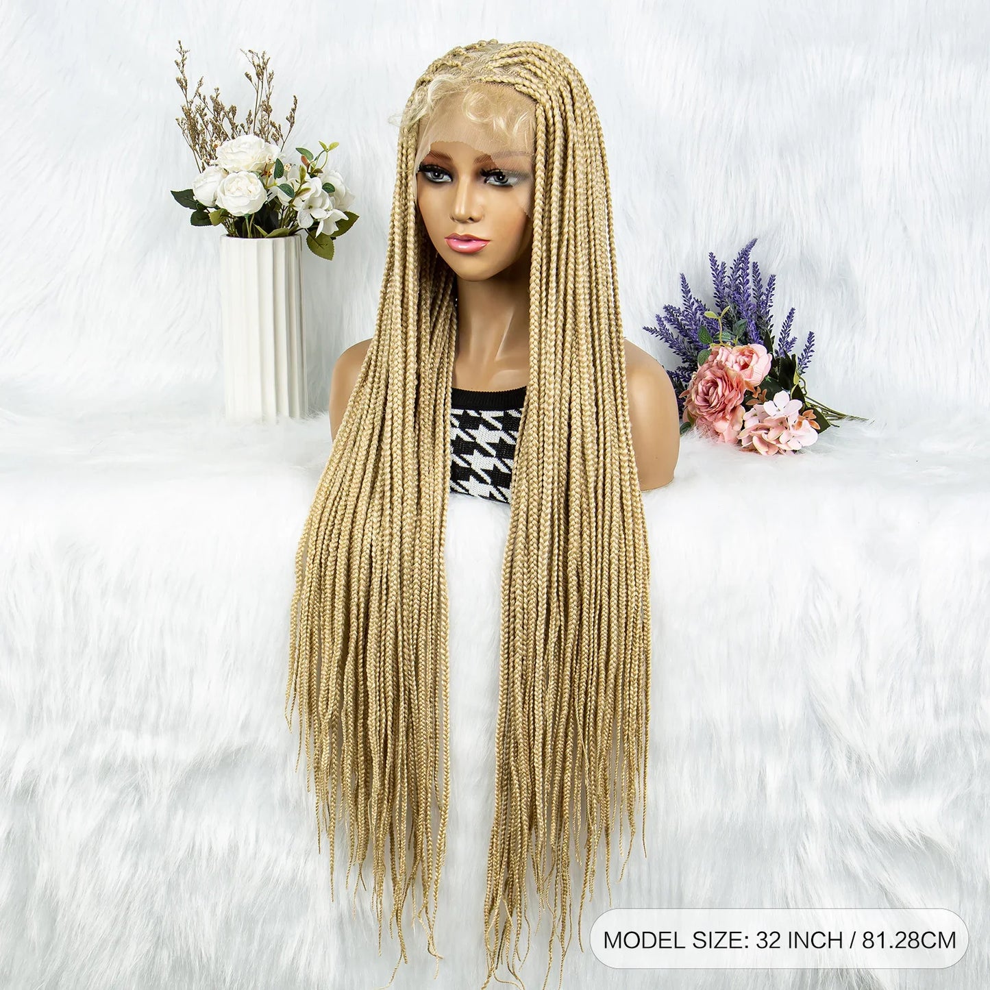 HD Full Lace Knotless Box & Cornrow Braided Wig | Transparent Lace | Synthetic Crochet Braids for Black Women