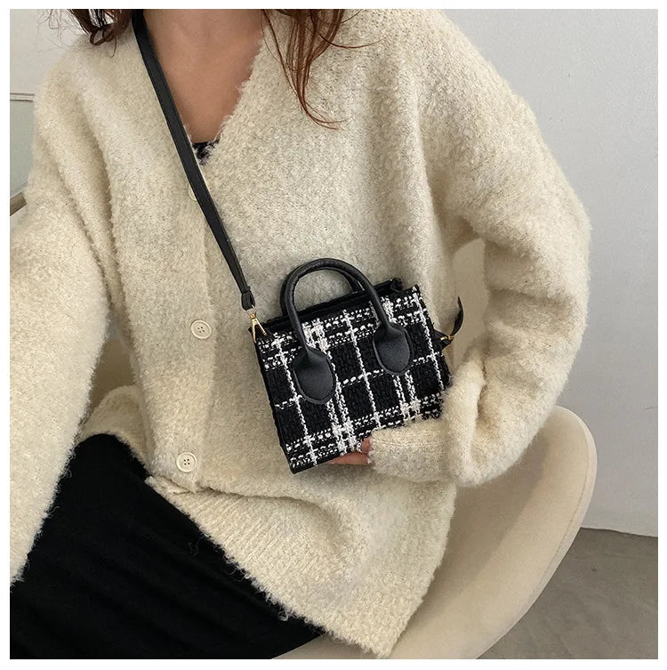 Women's Mini Handbag & Ladies Pouch | Fashion Check Pattern Shoulder Bag & Crossbody Messenger Bag (Lightweight Simple Elegant Tote)