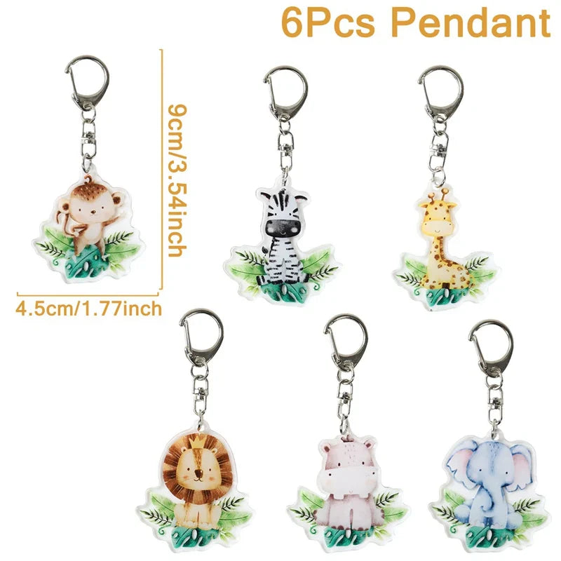 5pcs Jungle Animal Keychains Safari Animal Keychains Lion Giraffe Elephant Key Chains Animal Theme Decor for Baby Shower Party