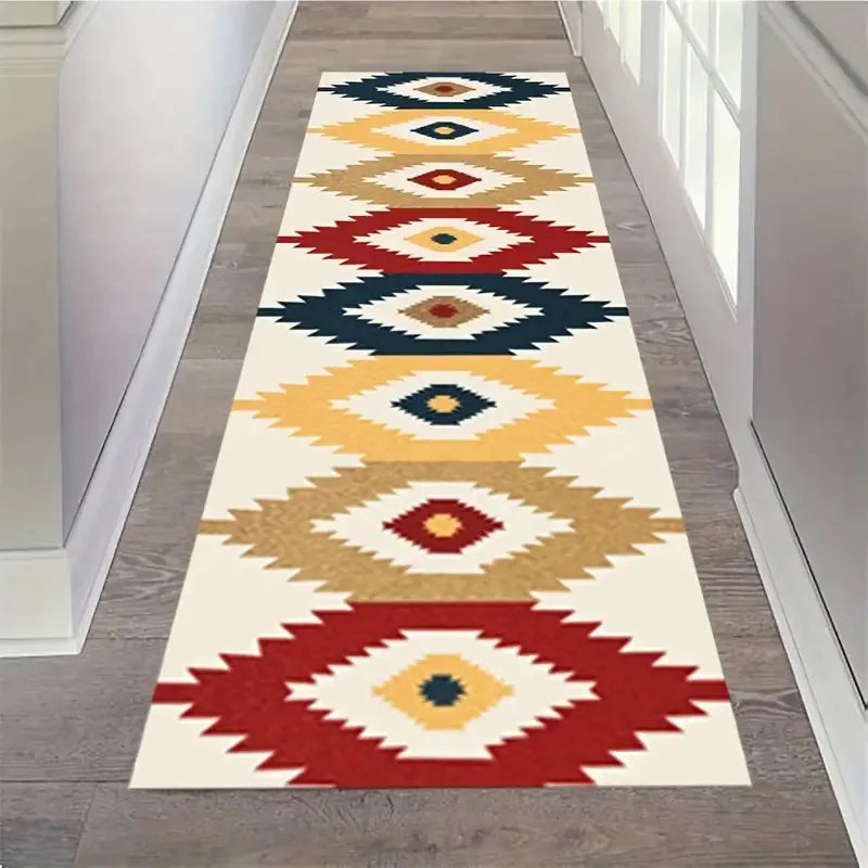 Modern Geometric Diamond Hallway Runner Rug - Black Gold & Gray Pattern Floormat Ideal for Corridor Decor