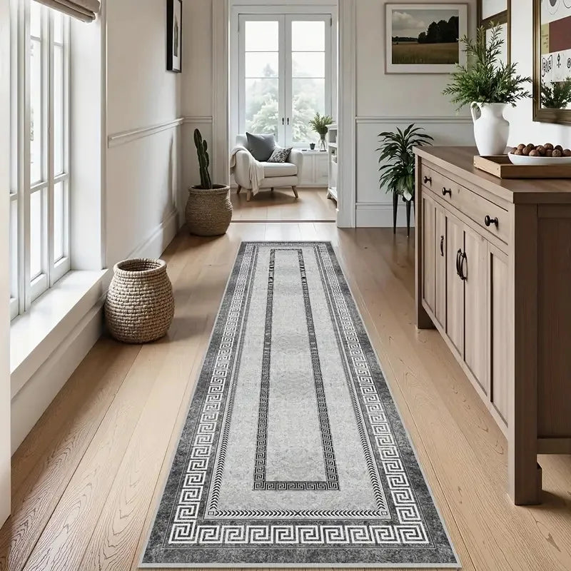 Modern Geometric Diamond Hallway Runner Rug - Black Gold & Gray Pattern Floormat Ideal for Corridor Decor