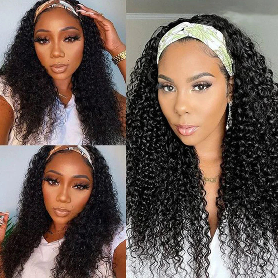 250% Density Mongolian Jerry Curly Headband Wig | Glueless Kinky Curly Remy Human Hair (Full Machine Made)