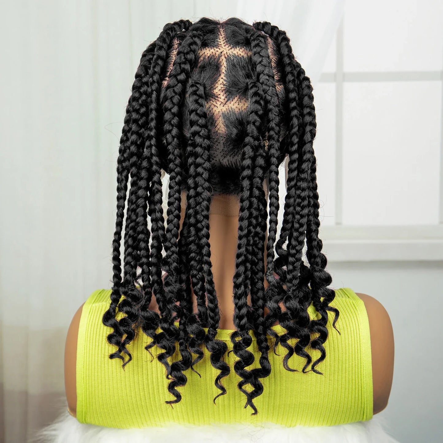 Natural Curly Ends Knotless Braids Wig | Transparent Full Lace | Baby Hair