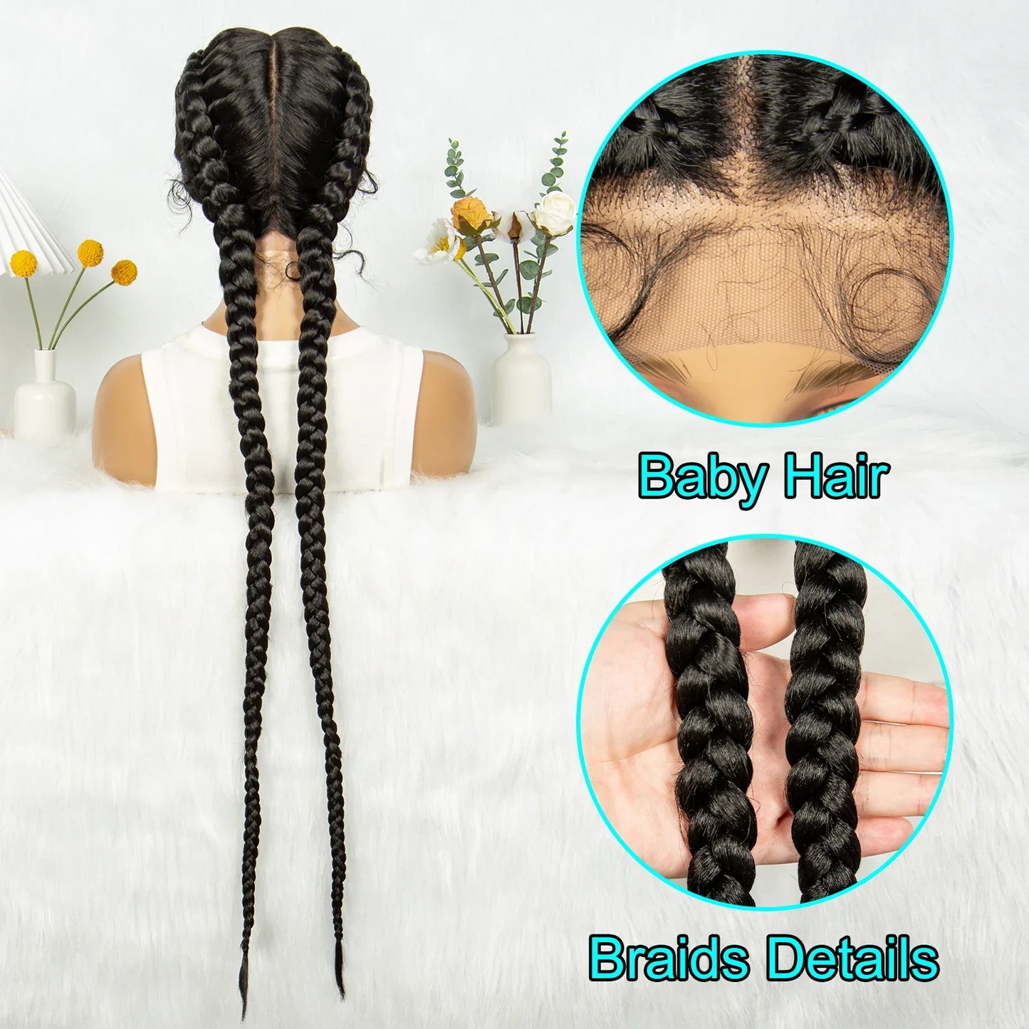 KIMA 32" Cornrow Boxer Braids Lace Front Wig | Twins Dutch Braids with Baby Hair