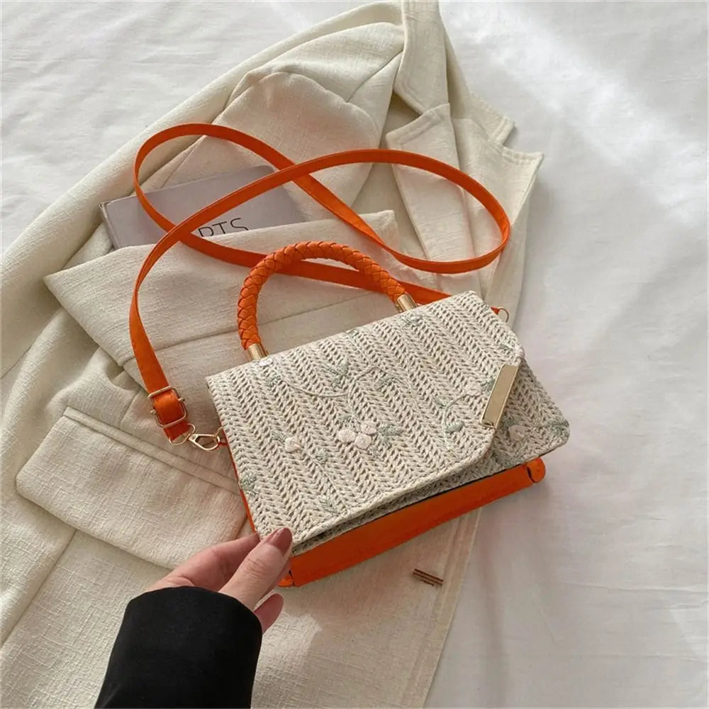 Women's Summer Bohemian Straw Bag | Woven Beach Crossbody & Rattan Braid Grass Vacation Bag (Girls Shoulder Messenger Handbag)