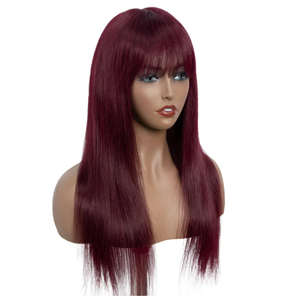 Rebecca P4/30/2T Highlight Straight Wig | Glueless Human Hair with Curtain Bangs