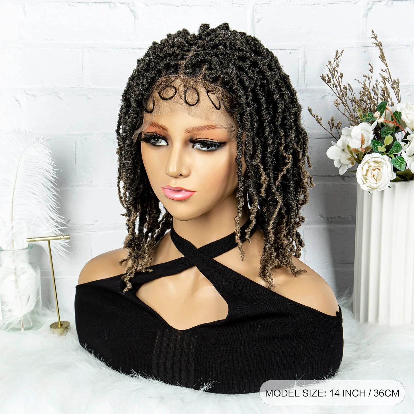 14" Knotless Butterfly Locs Lace Front Wig | Synthetic Dreadlock Braids | Black Women