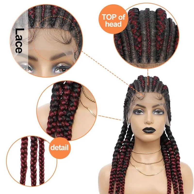 36" Cornrows & Faux Locs Braided Wig | Jumbo Box Braids | Full Lace | Synthetic Hair | Black Women