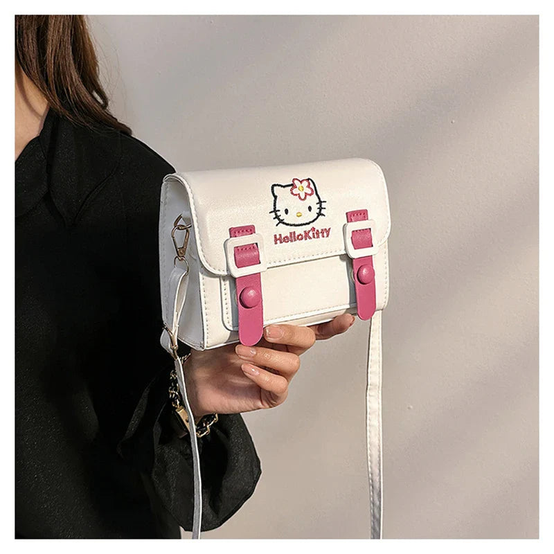 Sanrio Kawaii Hello Kitty My Melody Kuromi Cinnamoroll Square Shoulder Bags | PU Cartoon Fashion Simple Satchel Crossbody Bag (Gift)