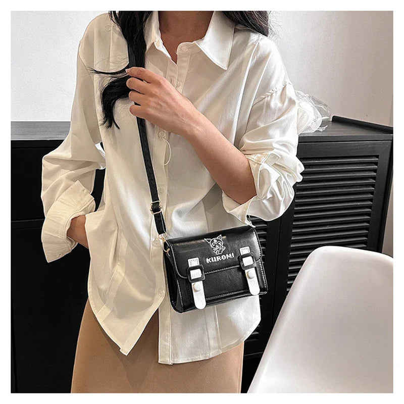 Sanrio Kawaii Hello Kitty My Melody Kuromi Cinnamoroll Square Shoulder Bags | PU Cartoon Fashion Simple Satchel Crossbody Bag (Gift)