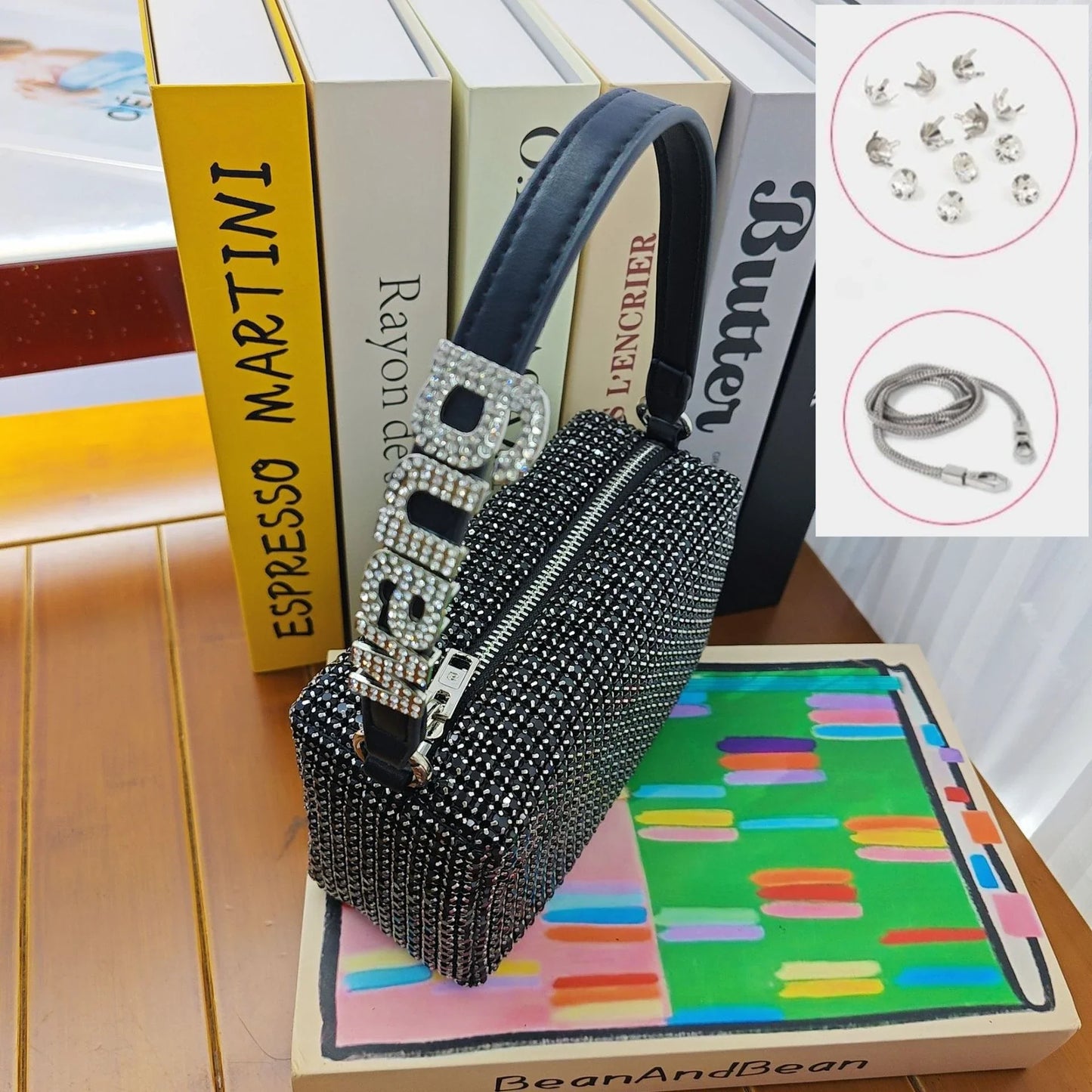 Super A Rhinestone Light Luxury Bag | Women's Summer High-End Texture Messenger & Portable Dinner Bag (Shiny Full Diamond Crossbody)