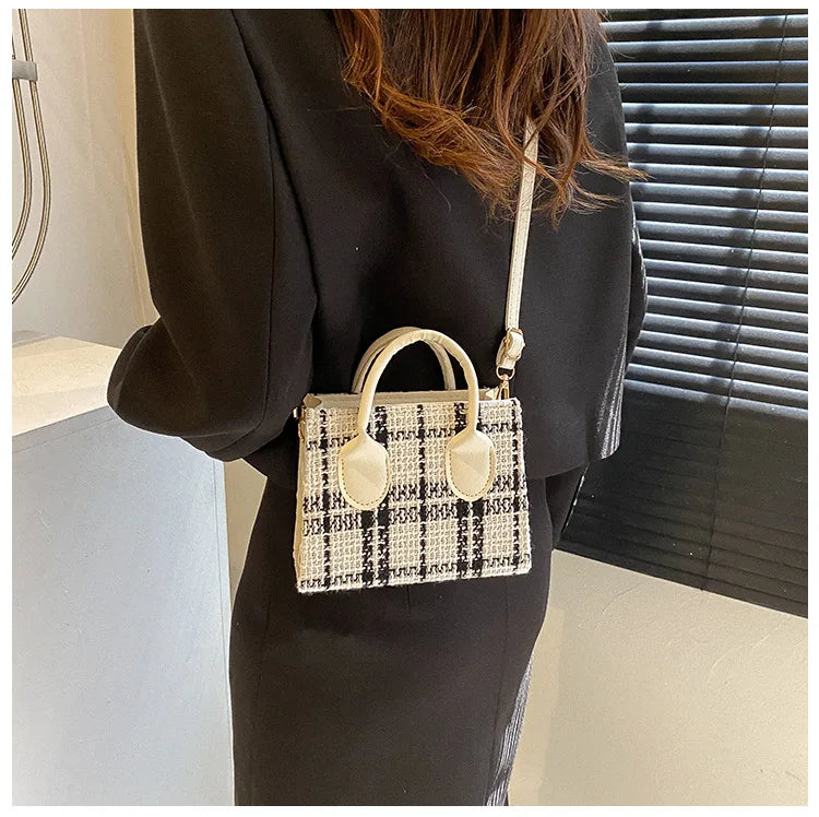Women's Mini Handbag & Ladies Pouch | Fashion Check Pattern Shoulder Bag & Crossbody Messenger Bag (Lightweight Simple Elegant Tote)