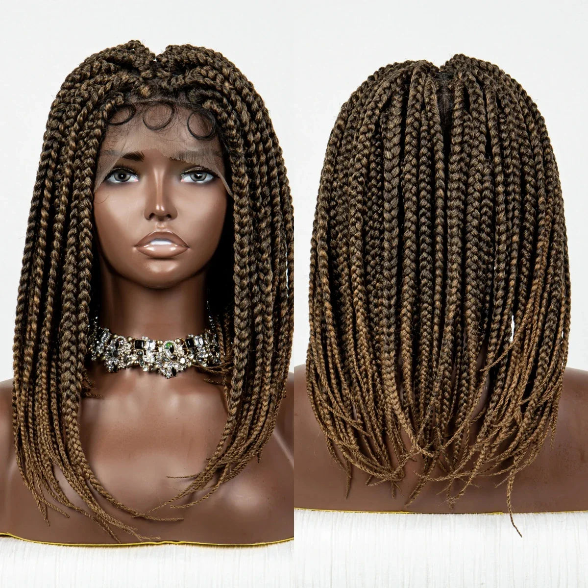 14" Short Bob Knotless Box Braids Wig | Transparent Full Lace Front