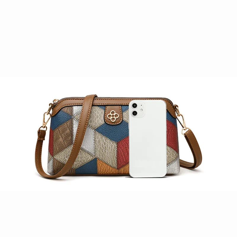 High Quality PU Leather Women's Small Crossbody Shoulder Bag | Luxury Handbag Lady Messenger Bag (Simple Shell Phone Satchels, Plaid Pattern)