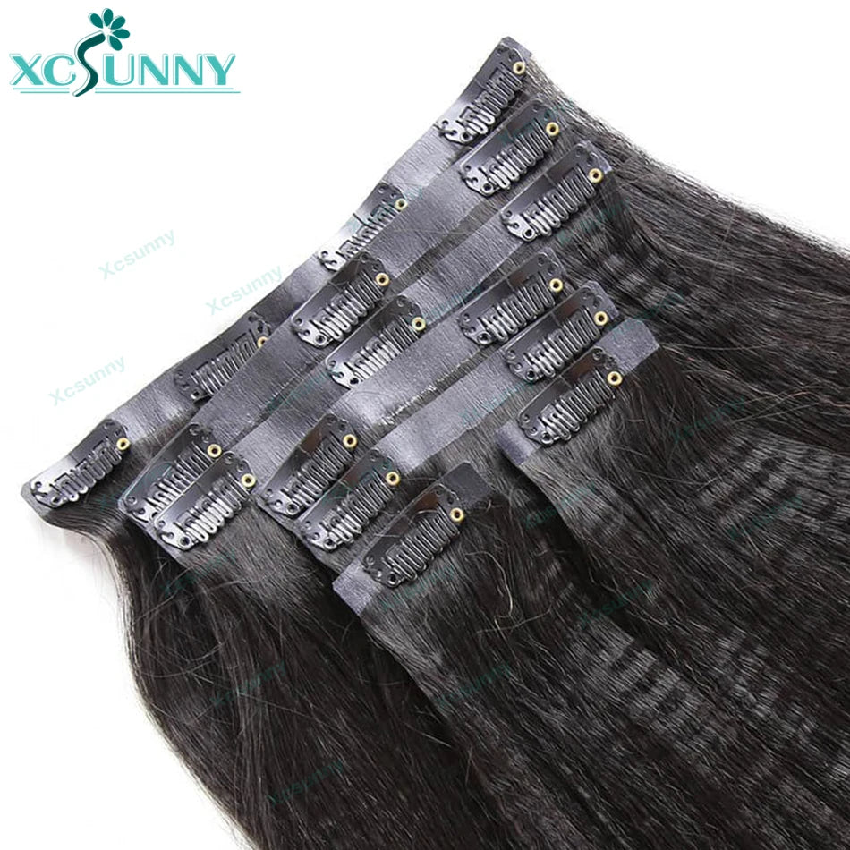 PU Clip In Hair Extensions Yaki Straight Burmese Seamless Clip Ins Human Hair Extensions 120g/200g/240g Clipin Hair For Women