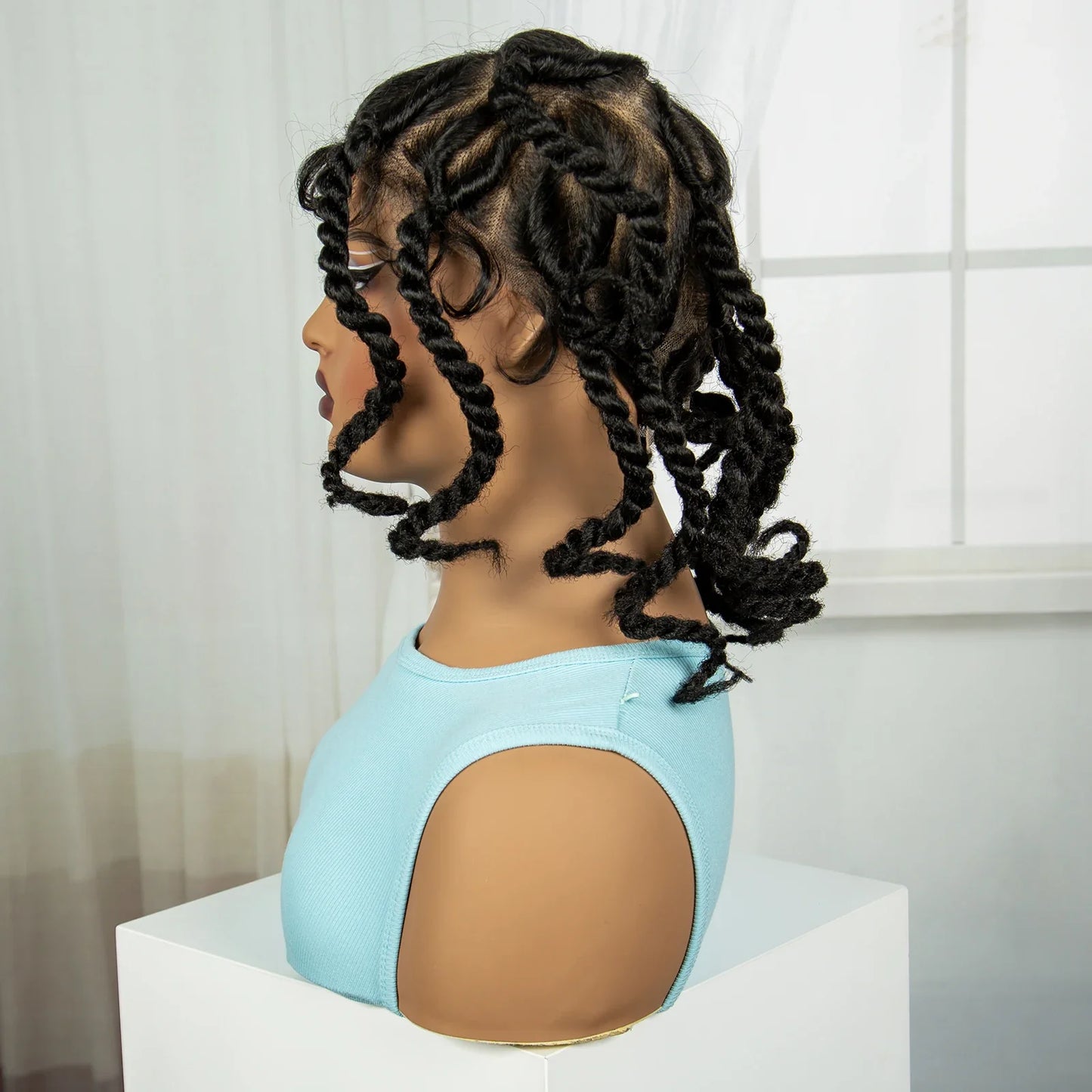 12" Natural Bantu Knotless Braids Wig | Transparent Full Lace | Baby Hair