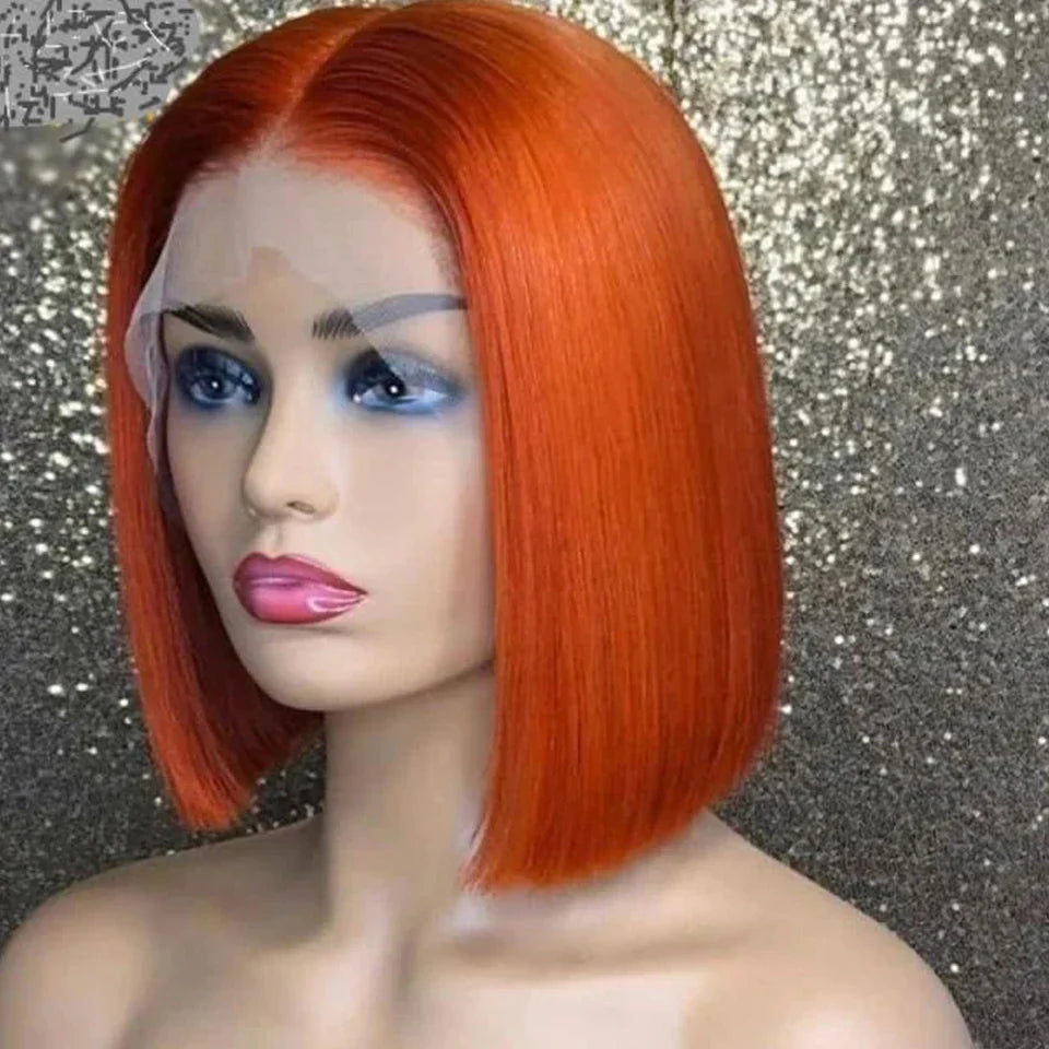 Ombre Orange Blonde Bob Wig | Straight Human Hair Lace Front