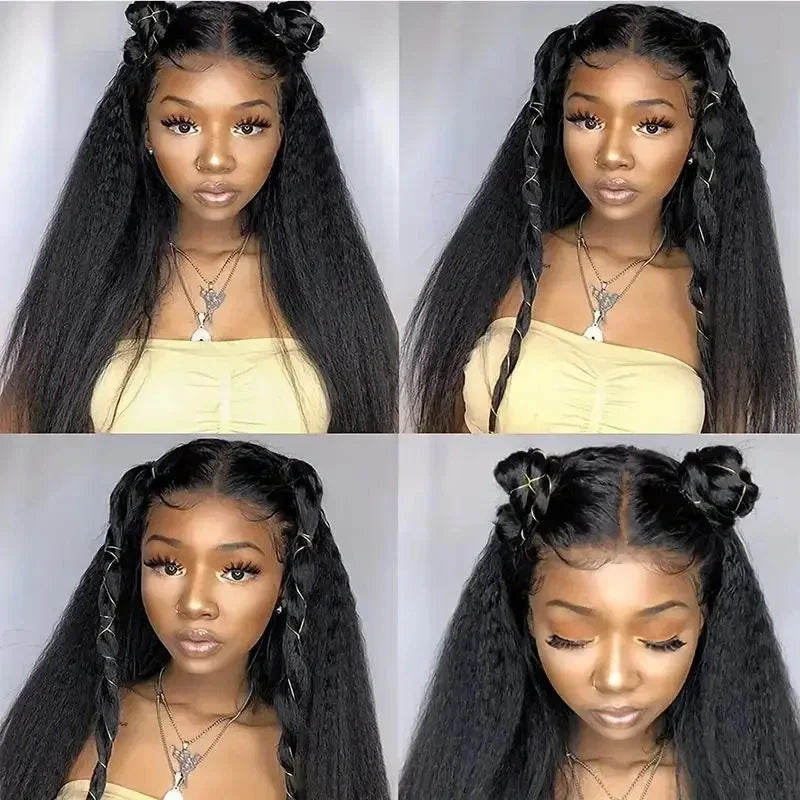 40 Inch Full 360 HD Lace Frontal Kinky Yaki Straight Human Hair Wig | 300% Density Transparent Lace Front Wig for Women