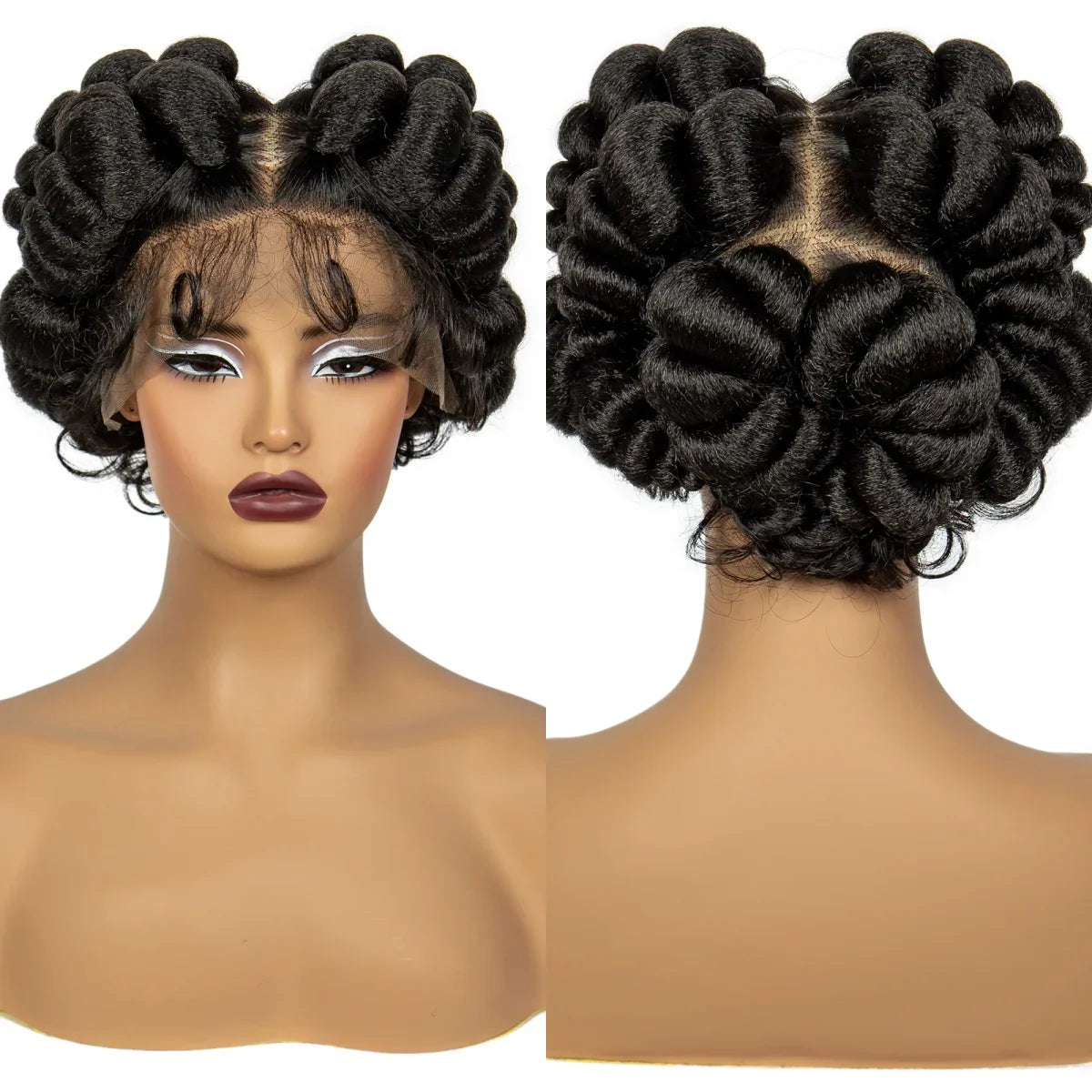 Ginger Orange Bantu Knotless Braids Wig | Short Cute Handmade | Full Lace