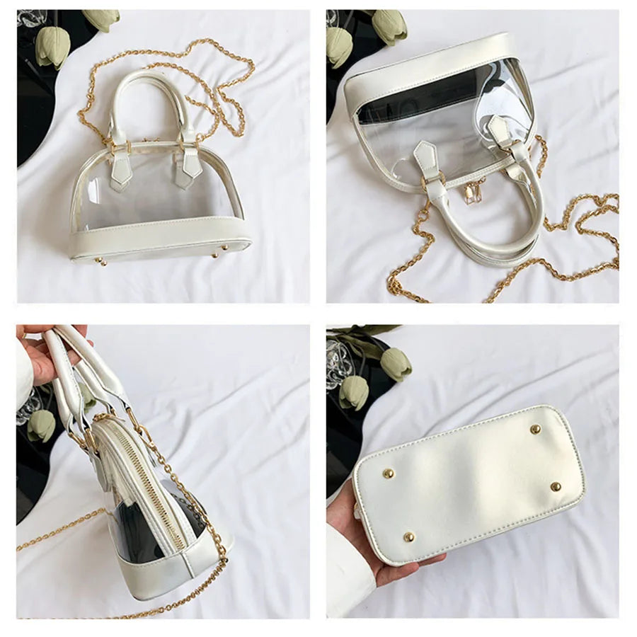 Transparent Jelly Women's Clutch Handbag | PU Leather Top Handle Metal Chain Crossbody Shoulder Tote Bag (Casual Messenger Purse)