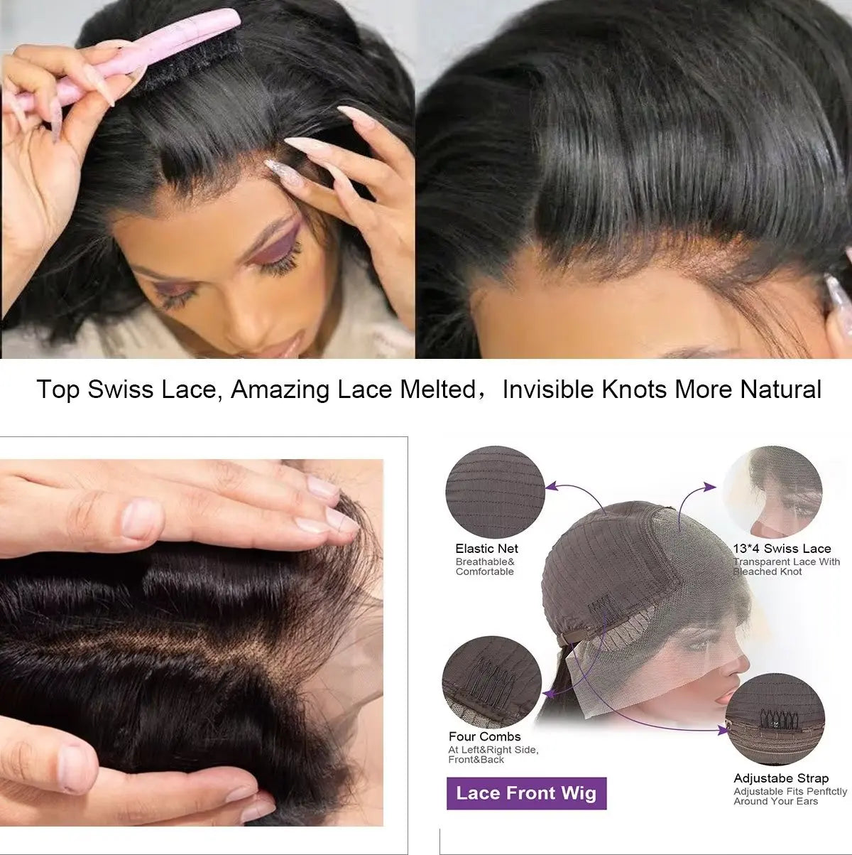 Kinky Straight Human Hair Lace Front Wigs 13x4 Pre Plucked Transparent Remy Hair 12"-30" Brazilian