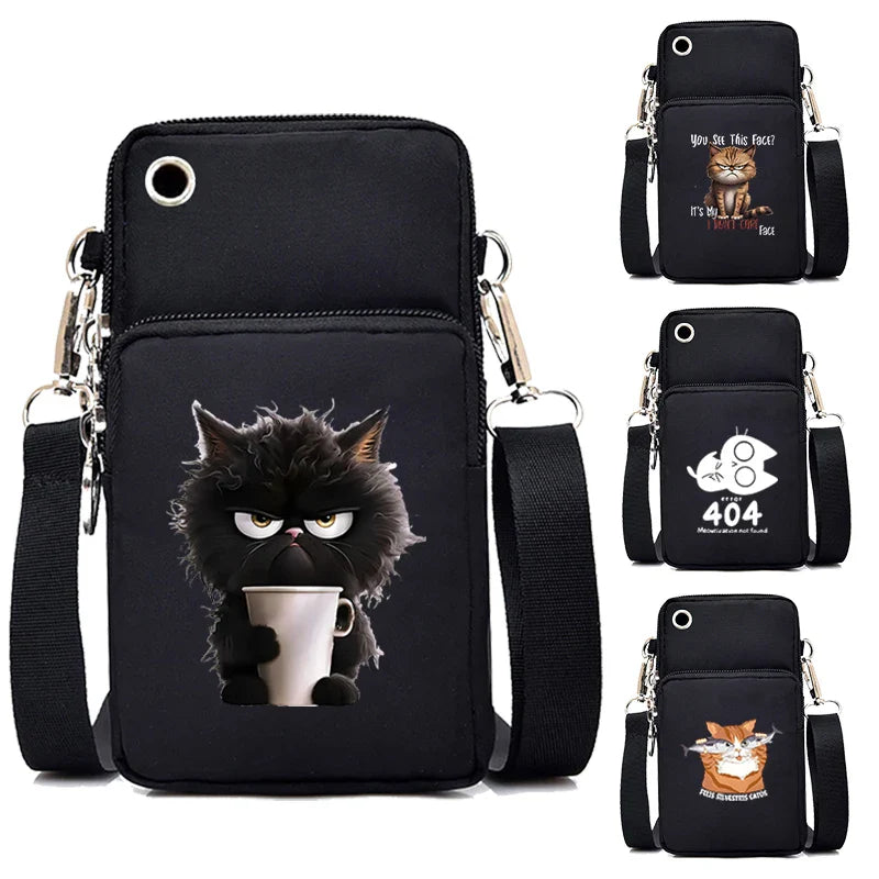 Women's Handbags Black Explosive Coffee Cat Messenger Bags | Female Cartoon Shoulder Bag Purse (Fashion Mobile Phone Crossbody Bags)