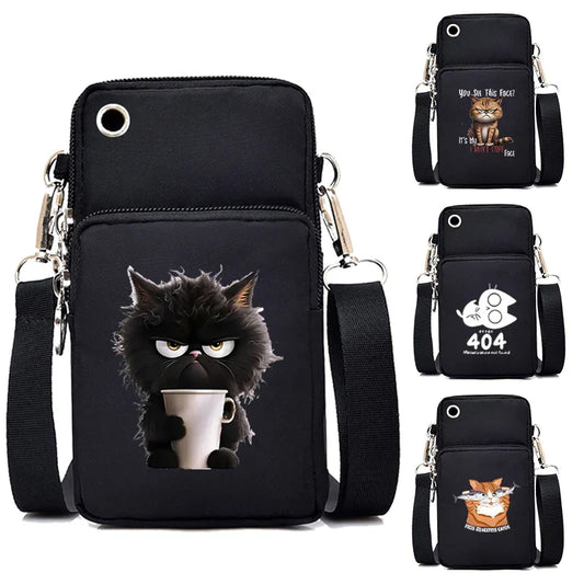 Women's Handbags Black Explosive Coffee Cat Messenger Bags | Female Cartoon Shoulder Bag Purse (Fashion Mobile Phone Crossbody Bags)