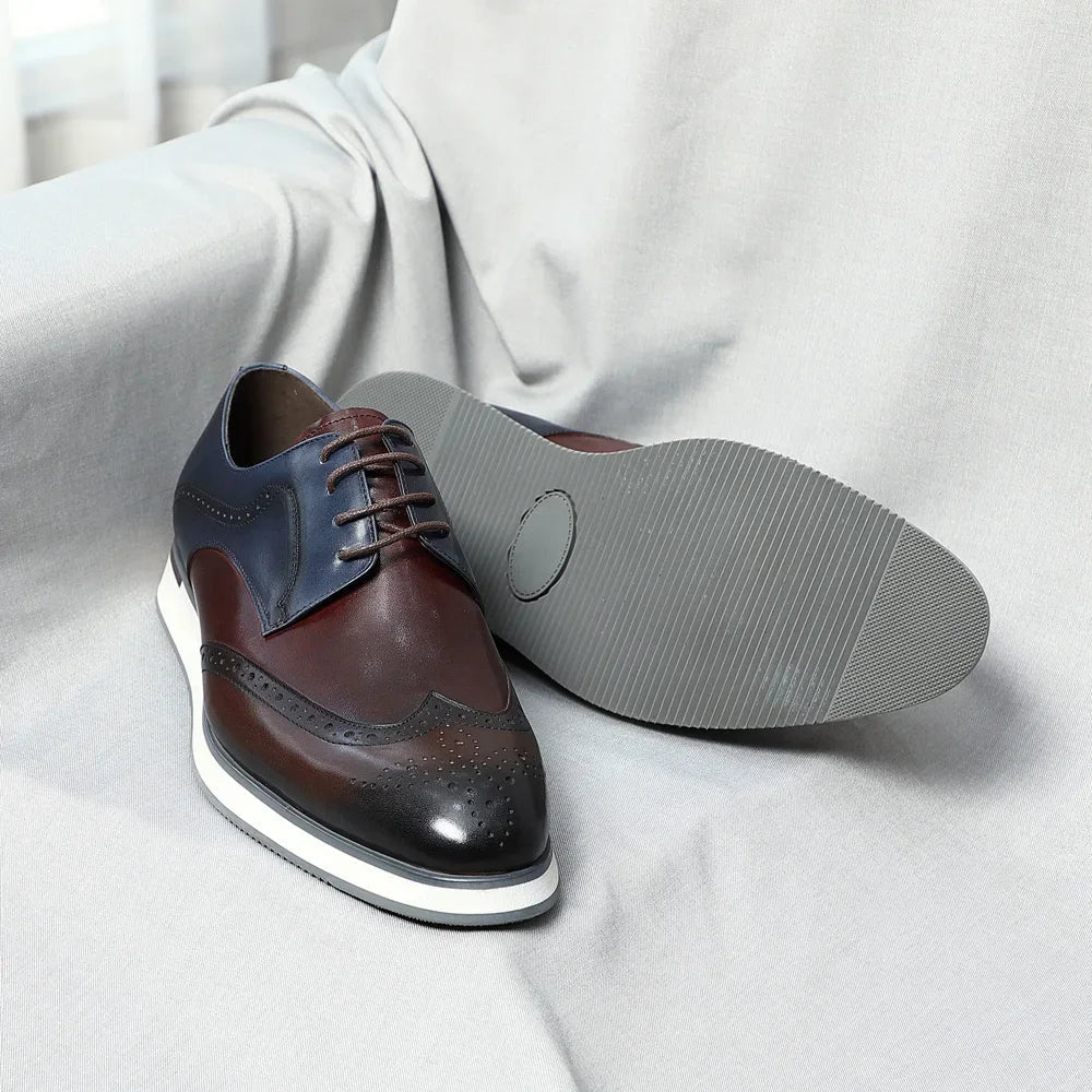 Luxury Men's Real Cow Leather Three-Color Wingtip Derby Shoes | Top Designer Original Casual Sneakers (Breathable)