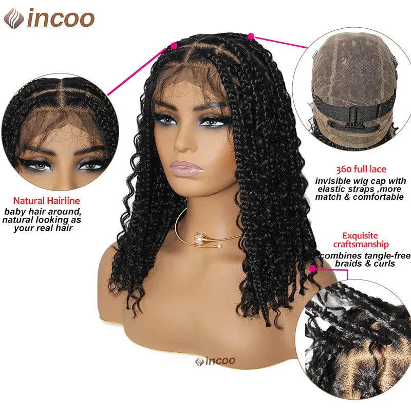 12" Boho Box Braid Lace Front Wig | Knotless | Curly Ends | Pre-Plucked | Synthetic Summer Wig