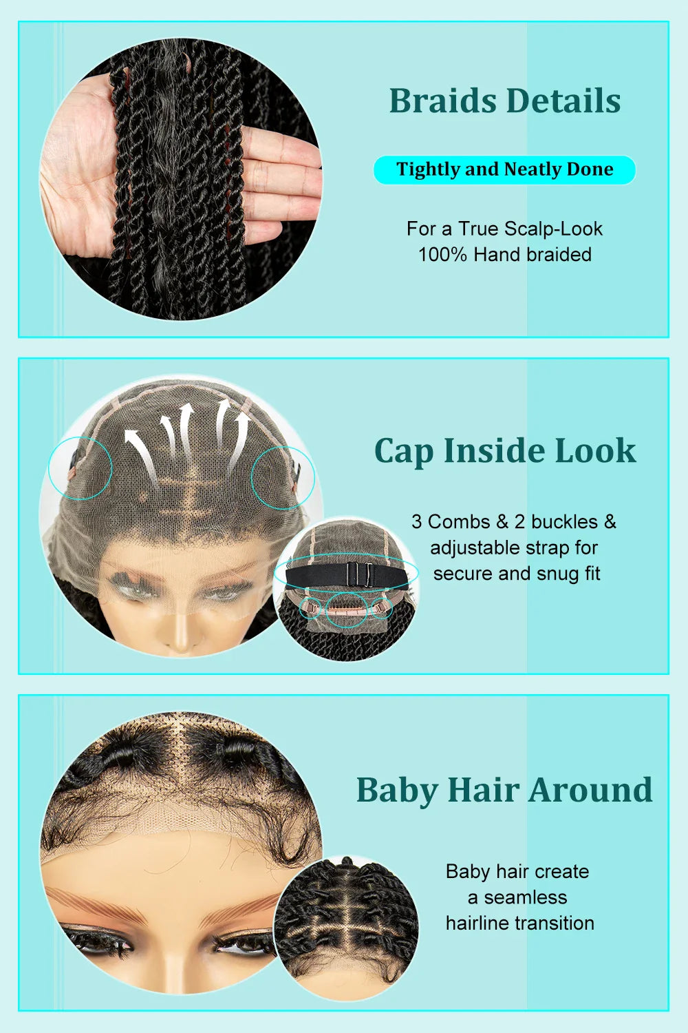 Braided Wigs Knotless Synthetic Box Braided Wigs Full Lace Curly Dreadlocks Wigs Long Length Hair Wig for Black Women