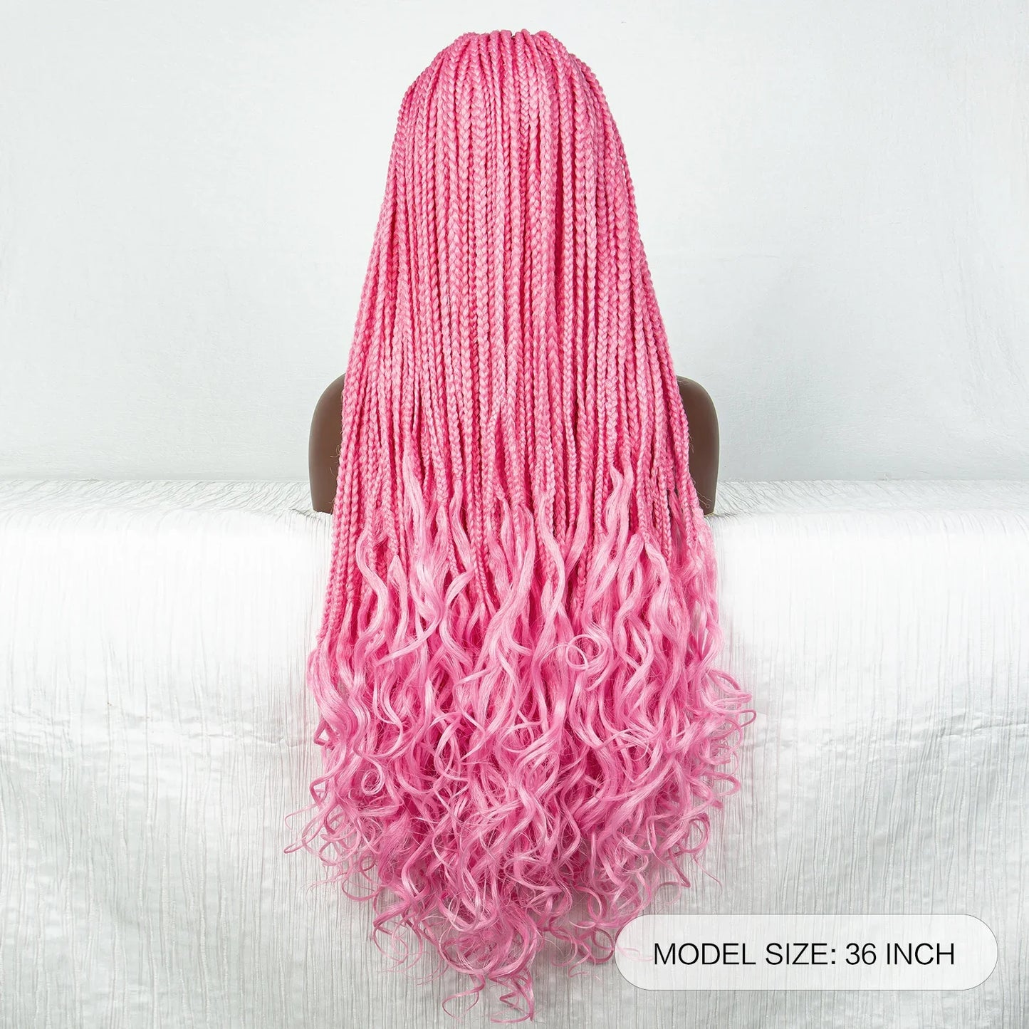 36" Pink & 613 Blonde Braided Wig | Water Wave Ends | Lace Front | Baby Hair