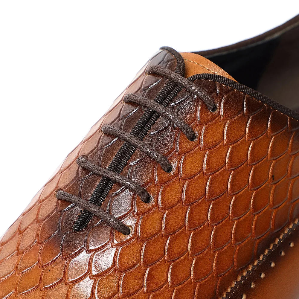 Men's Natural Genuine Leather Oxfords | Classic European Style Snake Print Casual Sneakers (Breathable)