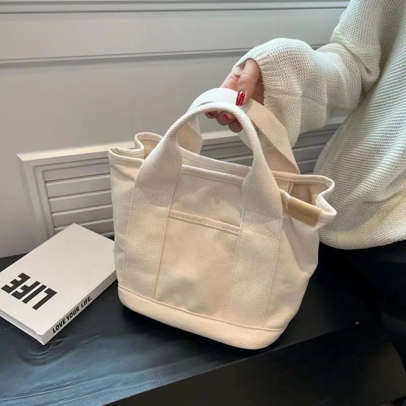 Women's Tote Bag Canvas Sewing Thread | Large Capacity Advanced Sense Handbag & Convenient Practical Female Commuter Bag
