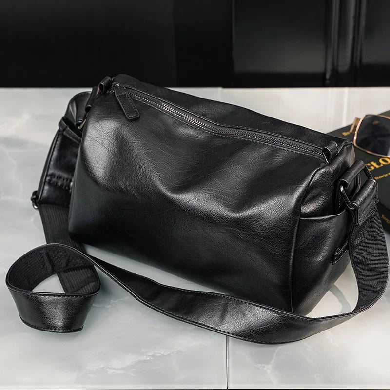 Soft Leather Men's Crossbody Bag | Shoulder Messenger Bag & Casual Simple Design Solid Sling Shoulder Bag Pack