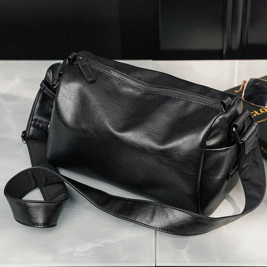 Soft Leather Men's Crossbody Bag | Shoulder Messenger Bag & Casual Simple Design Solid Sling Shoulder Bag Pack