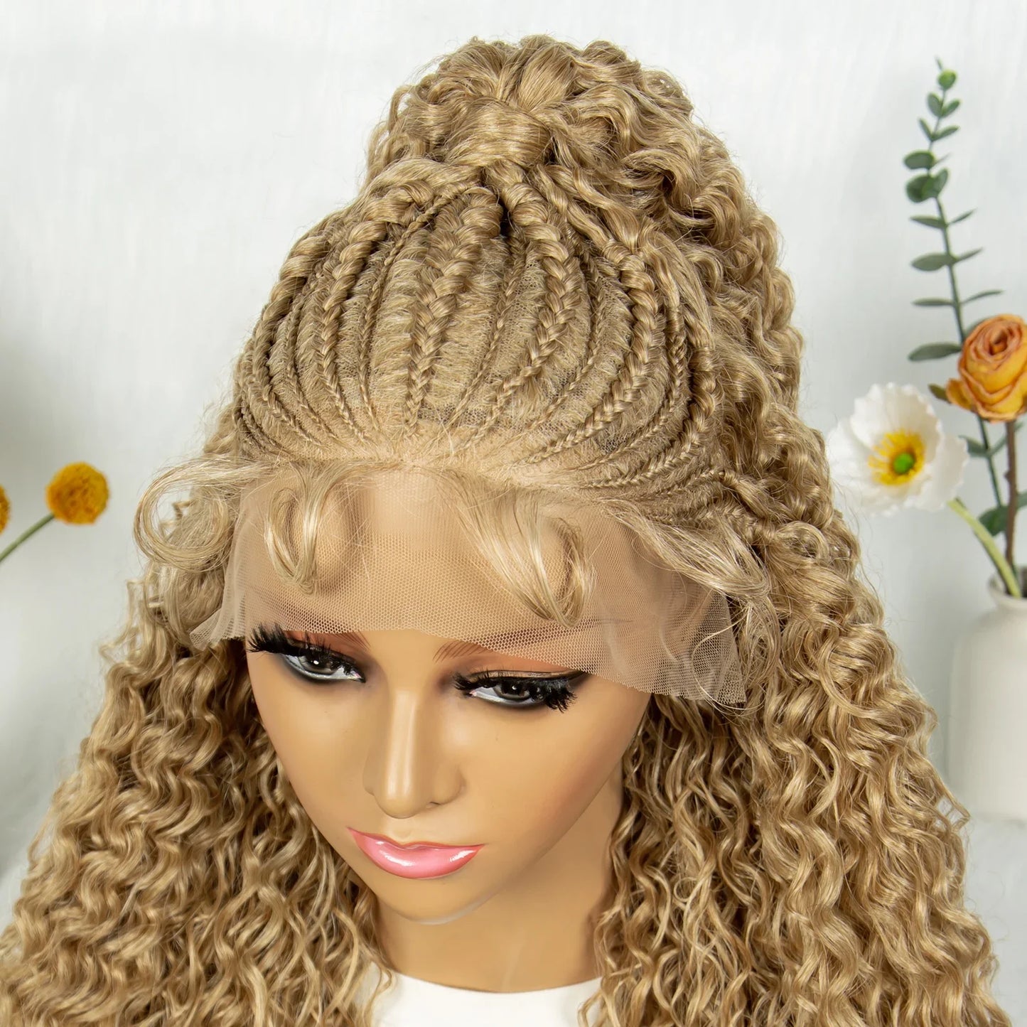 Kima Synthetic Cornrow Braided Wig | 13x4 Lace Front | Ombre Ponytail | Curly Braids | Black Women
