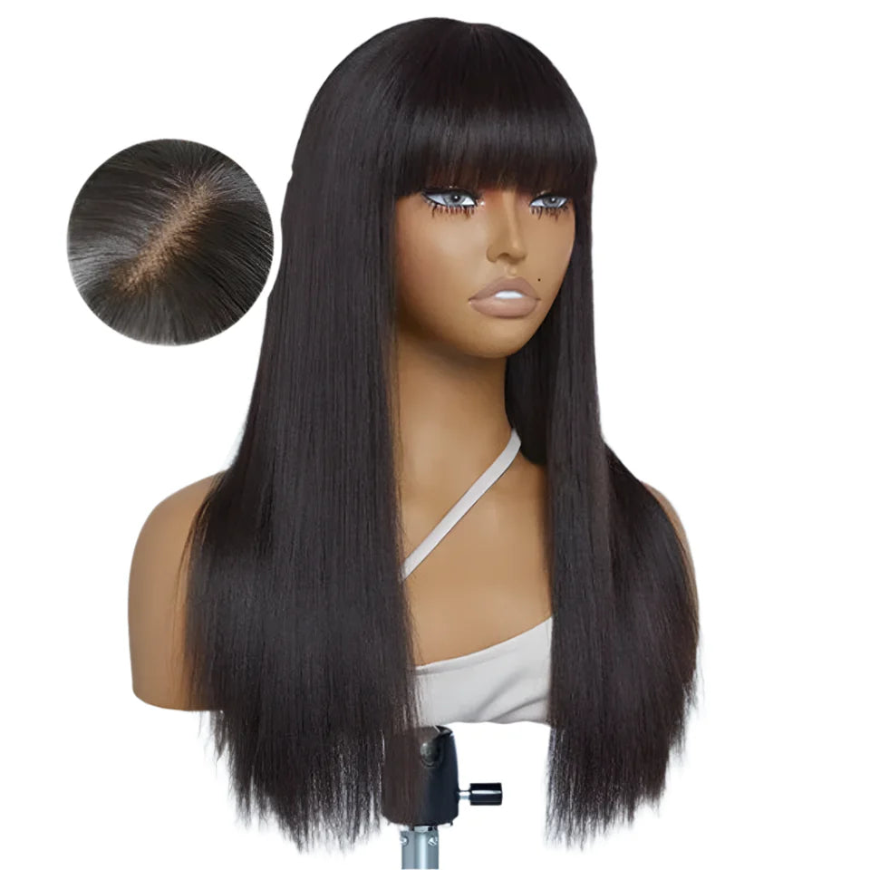 Rebecca P4/30/2T Highlight Straight Wig | Glueless Human Hair with Curtain Bangs