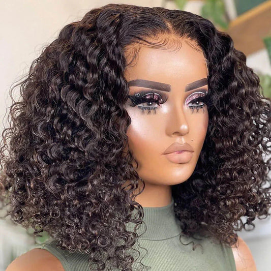 12A Water Wave Bob Wig | Glueless Lace Front Wig | Brazilian Remy Hair | Pre-Plucked