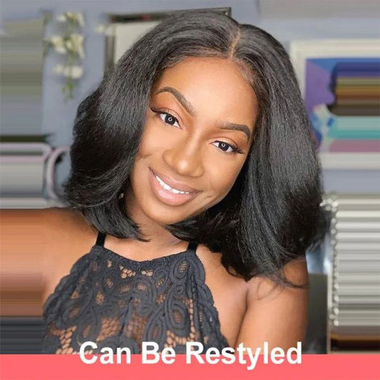 12A Kinky Straight Bob Wig | Lace Front & Closure Wig | Brazilian Remy Hair | Natural Black