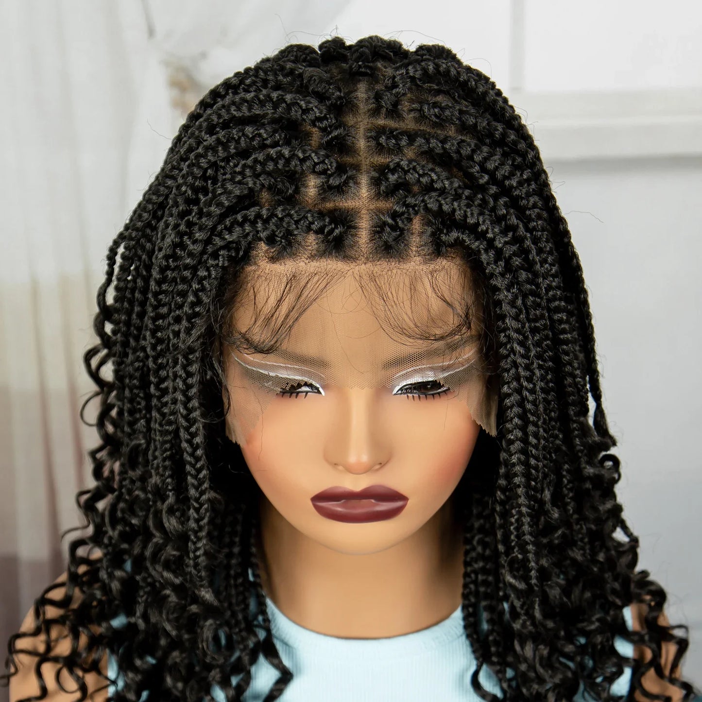 Curly Ends Knotless Braids Bob Wig | Boho Style | Full Lace | Natural Look