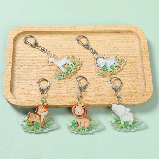 5pcs Jungle Animal Keychains Safari Animal Keychains Lion Giraffe Elephant Key Chains Animal Theme Decor for Baby Shower Party