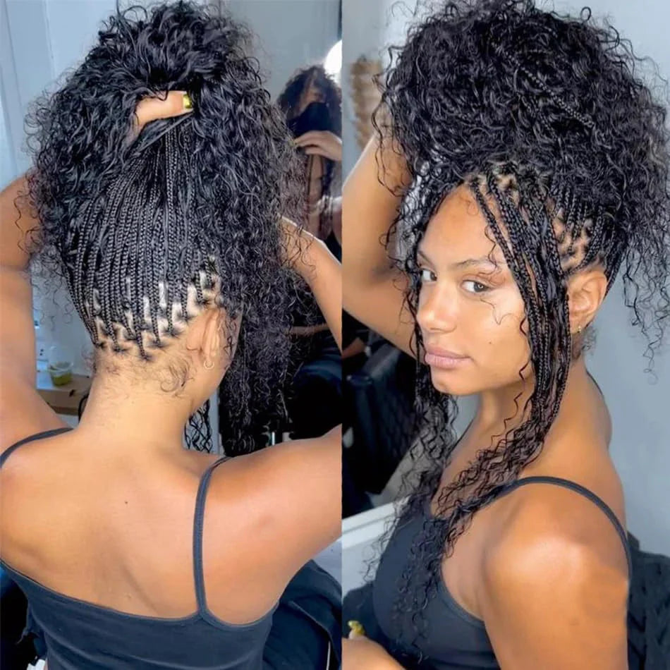 HD Lace Boho Knotless Braids Wig | Human Hair Curly Ends | 300 Density | 26"