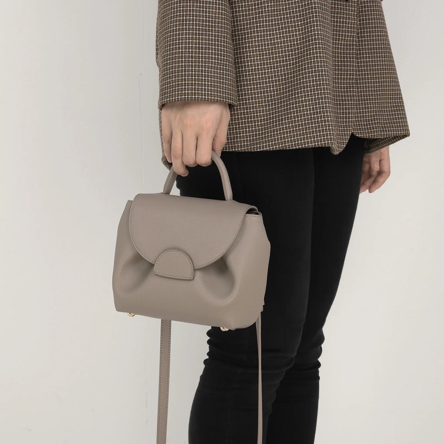 French Cowhide Small Satchel | Retro Trend Mini Crossbody Bag for Women (Classic Solid Flap Top-Handle Luxury Designer Handbag)