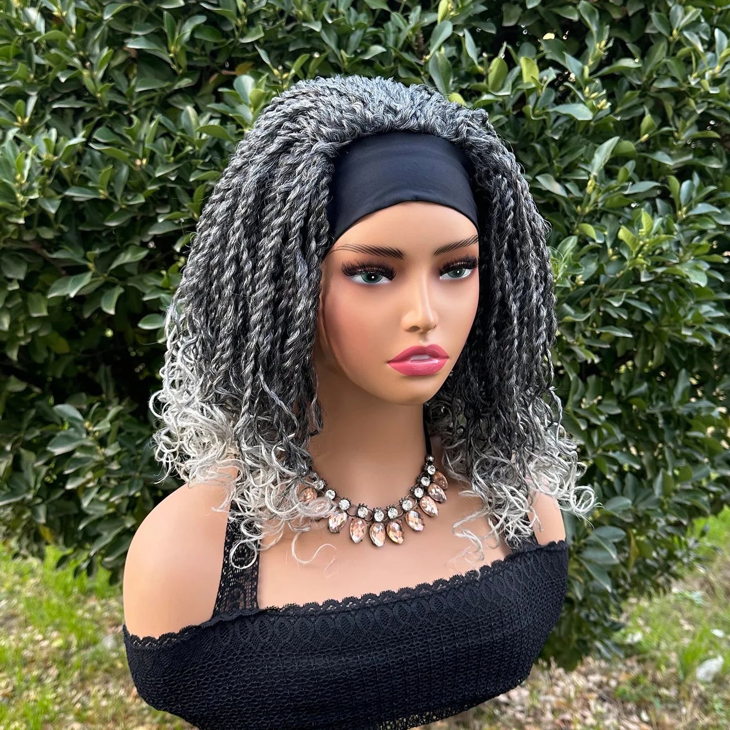 12" Twist Braided Headband Wig | Short Crochet Box Braids | Synthetic Wig for Black Women
